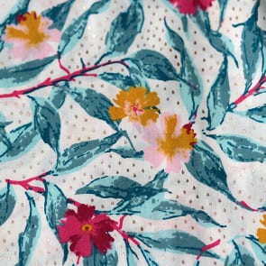 Blumen & Gold-Dots weiß